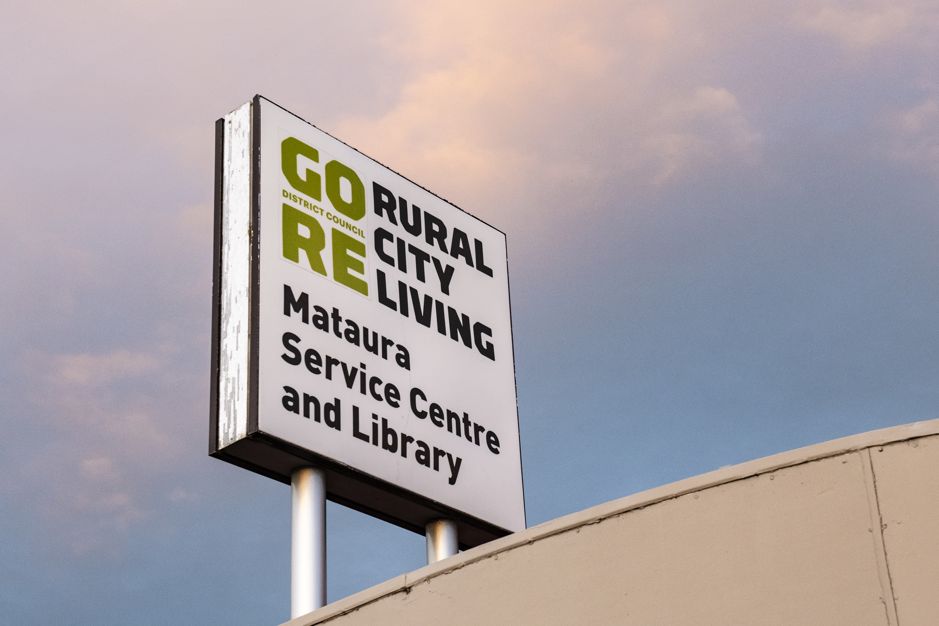 The sign above the Mataura Library and Service Centre